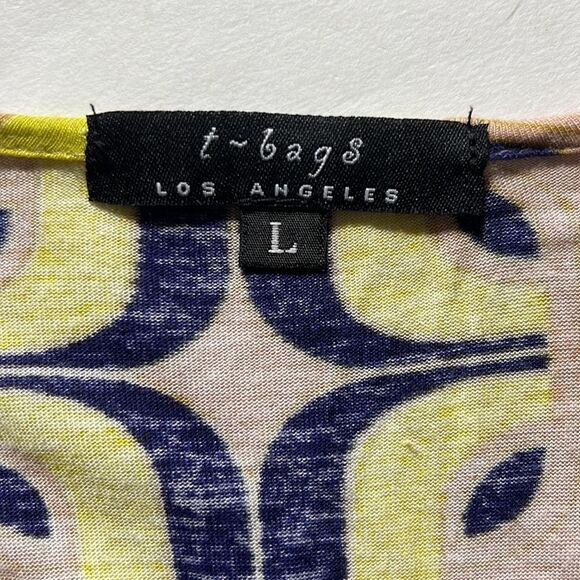 T-BAGS Women’s Abstract Print Plunge Neckline Tunic Top Yellow/Pink Size Large - Picture 3 of 9